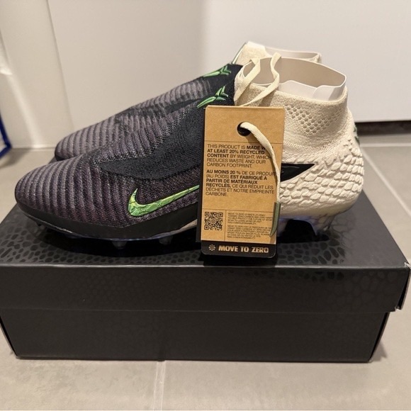 Nike Phantom Vision Elite Df Fg Soccer Cleats - Black & Cream With Green Swoosh